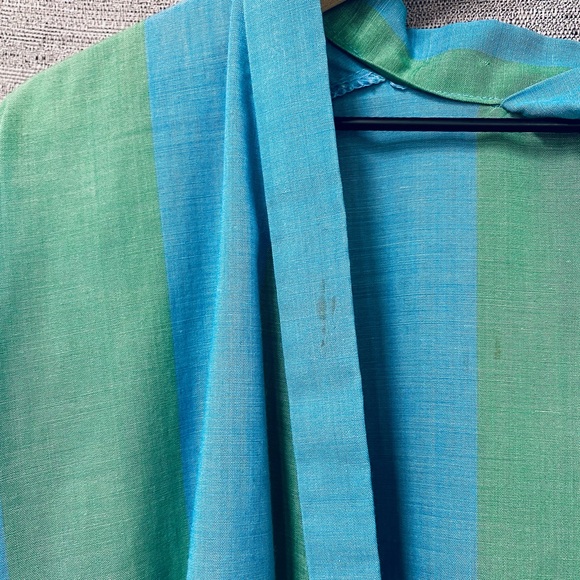 Vintage Bill Blass Menswear Robe One Size Green and Blur Striped Cotton - Picture 7 of 7